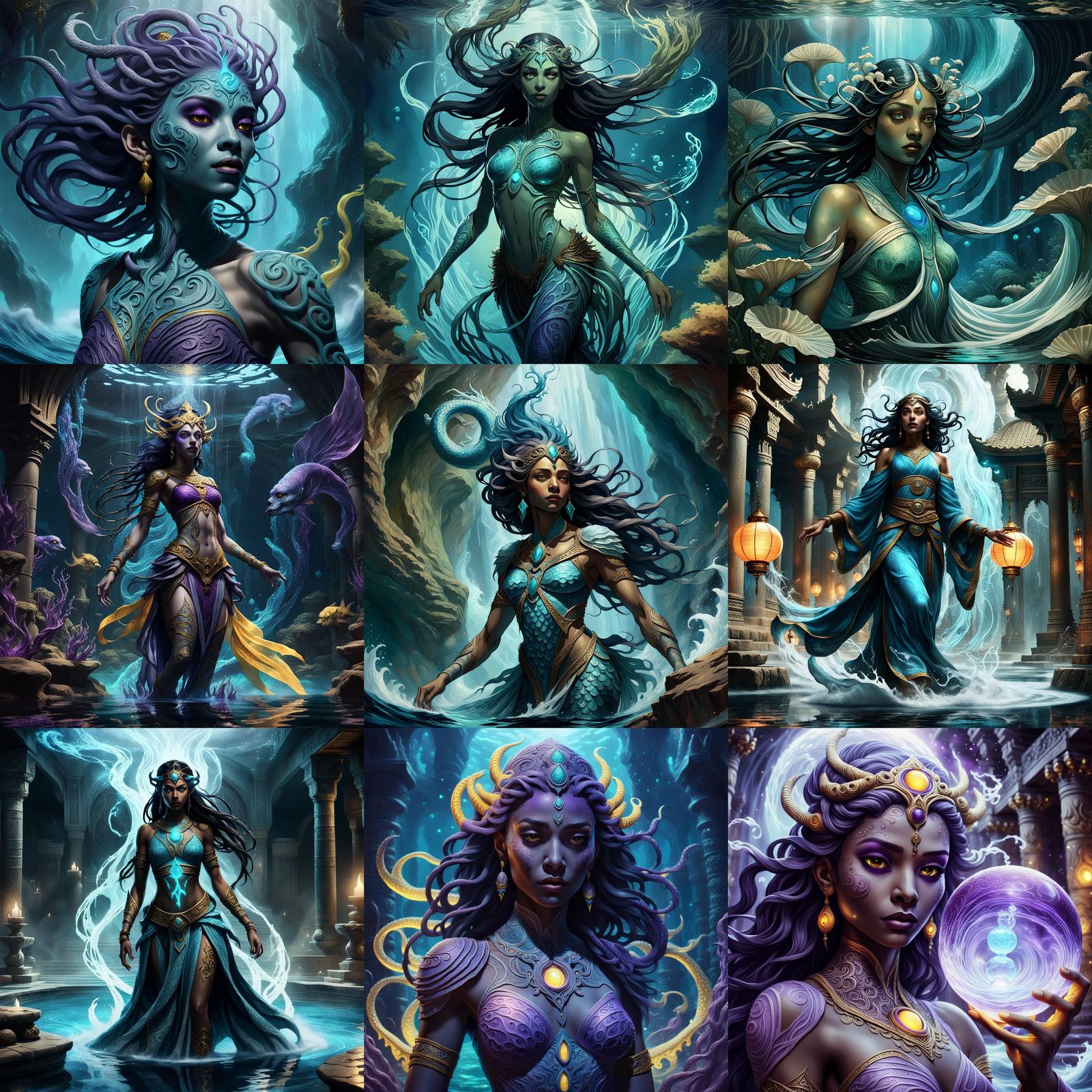 Detailed Female Water Djinn in Dark Fantasy Style