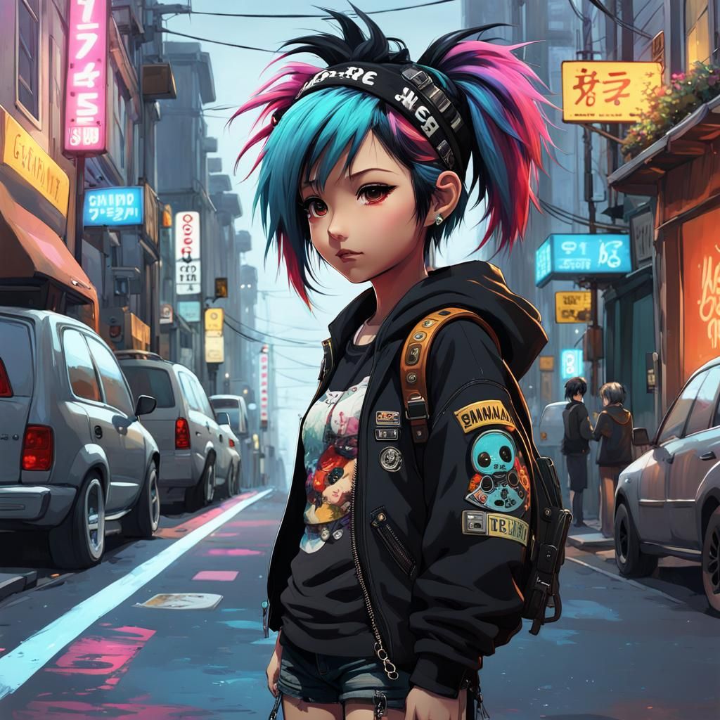 Chibi Punk Rock Girl in Anime Style