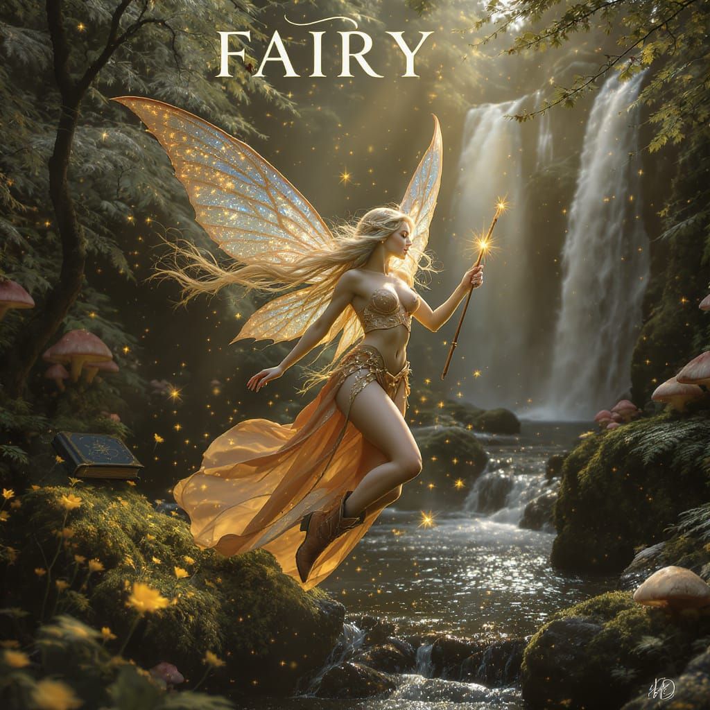 Elegant Fairy in Enchanted Forest, Hyperrealistic Fantasy Ar...