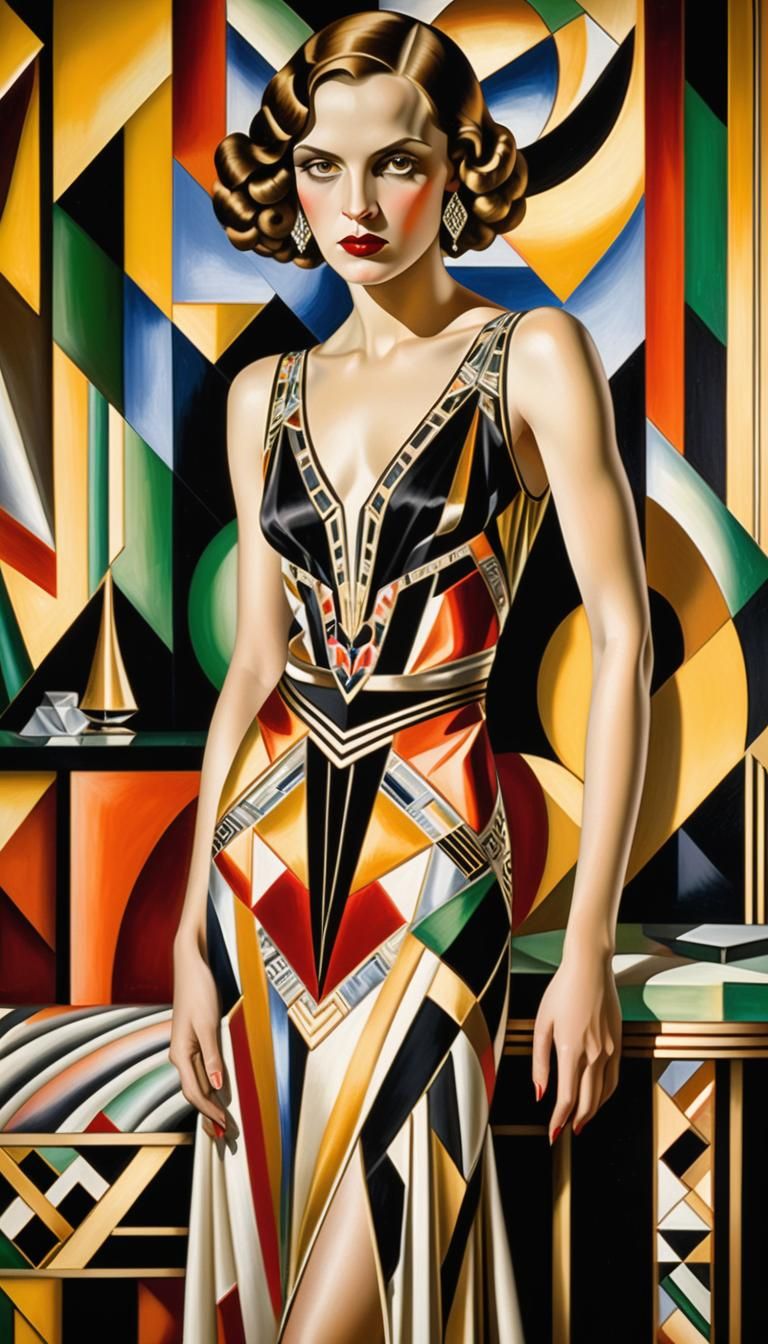 Woman in Art Deco Style, Inspired by Lempicka