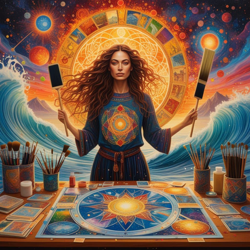 Visionary Artist Interprets Tarot Card with Vibrant Splatter...