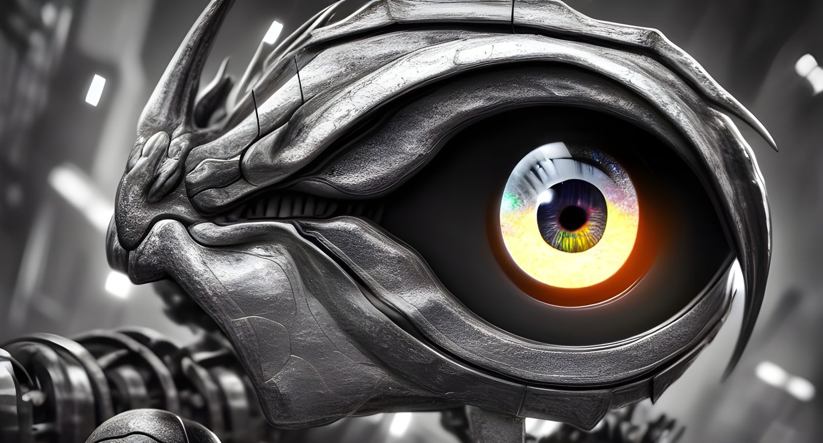 Robotic Dragon Mechanical Eye, Hyperdetailed Macro Shot
