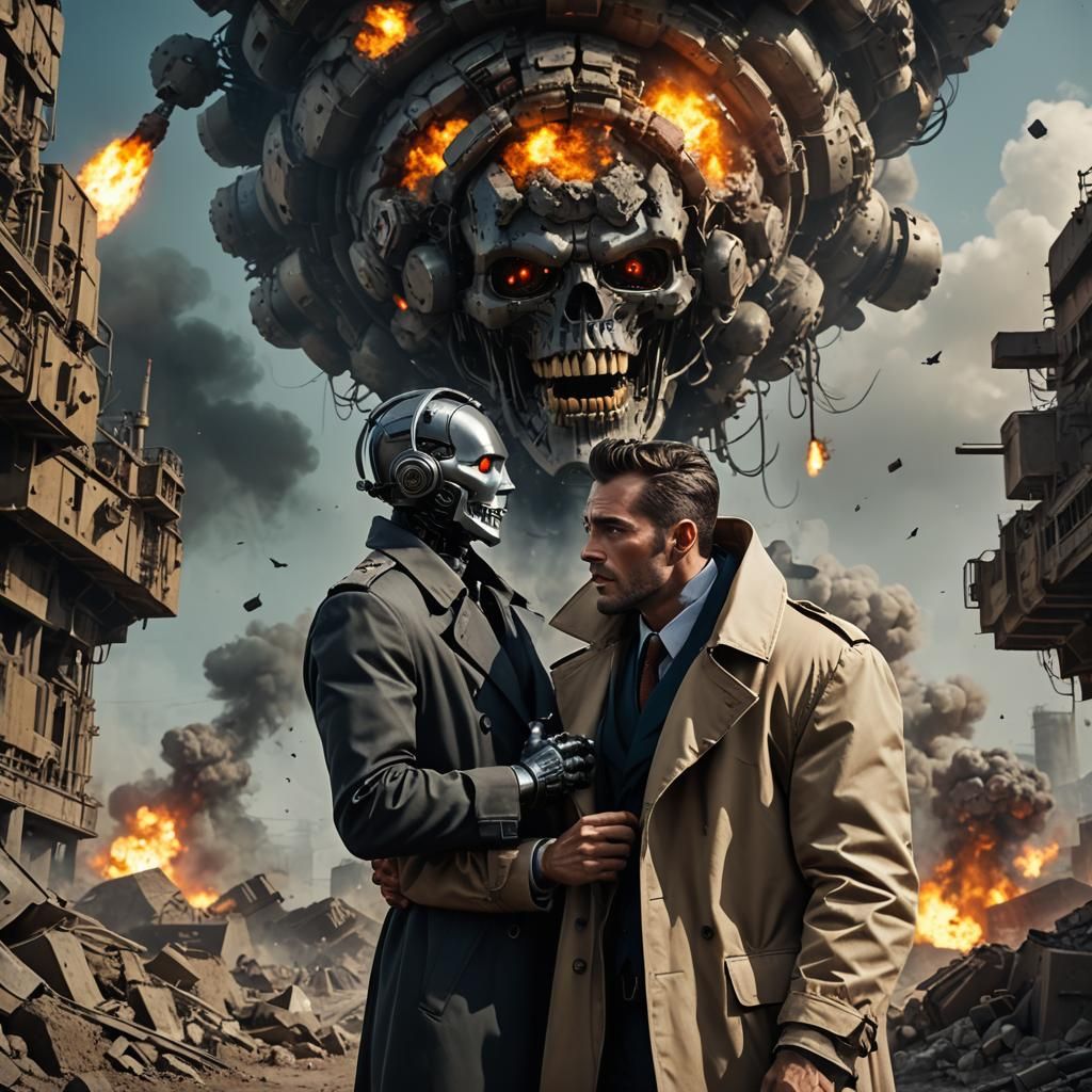 Detailed Matte Painting of Robot Loading Bombs