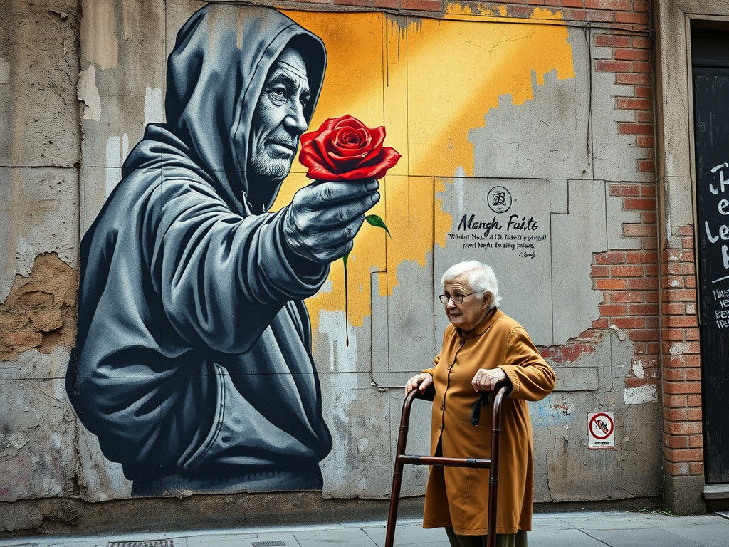 Urban Mural: Rose Offering, Matte Painting Style