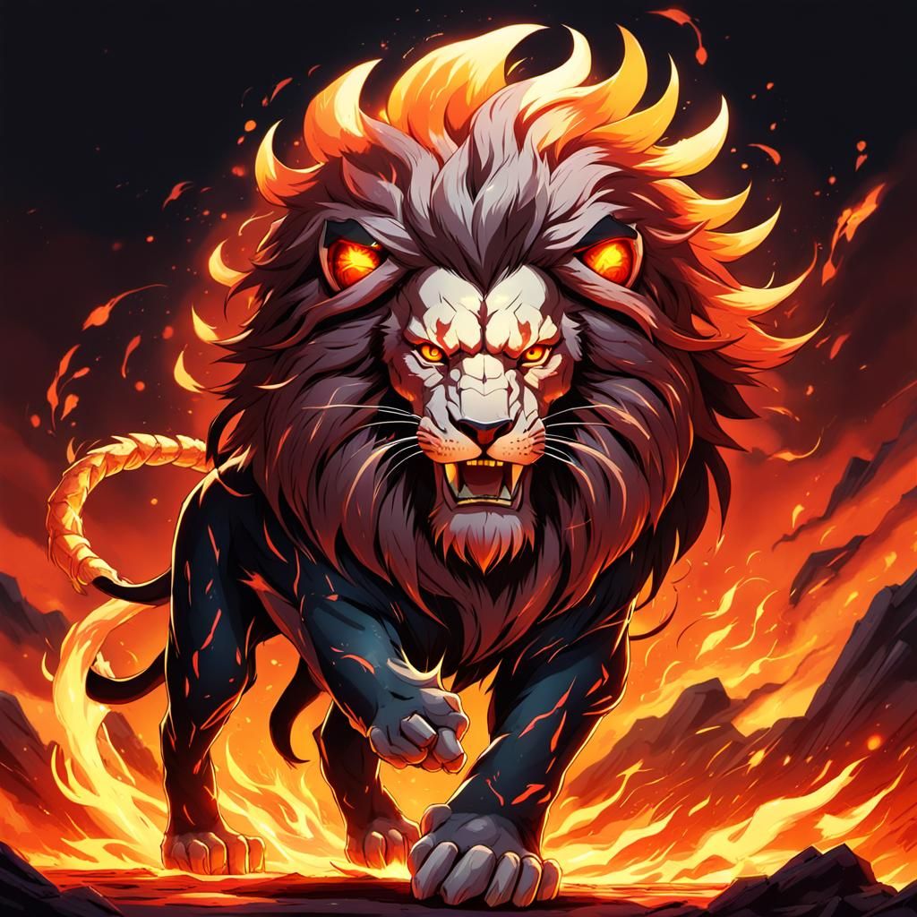 Anime-Style Fiery Lion with Scorpion Tail