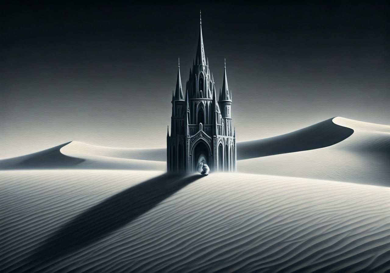 Gothic Sand Castle with Kitten, Airbrush Art