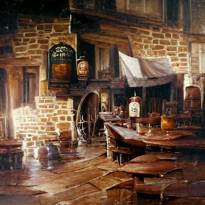 Classic Old Tavern Interior as Oil Painting