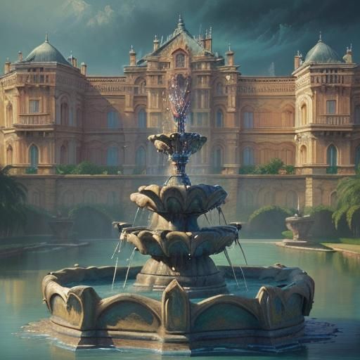 Grand Palace Fountain in Oil Painting Style