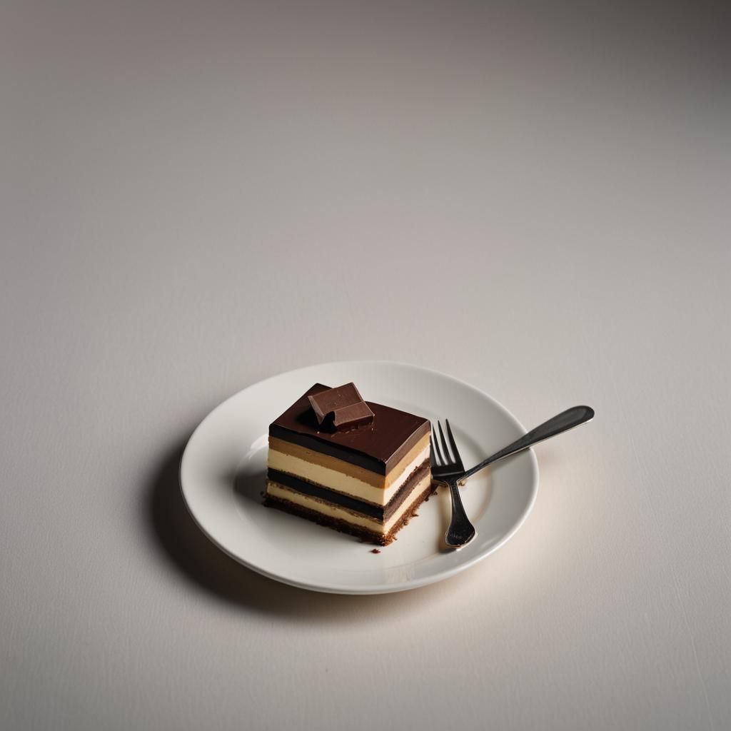 Opera Cake Slice in Cinematic Lighting