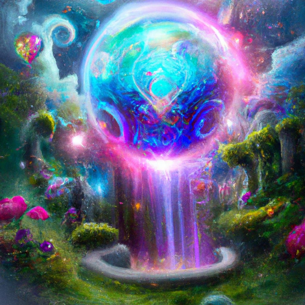 Whimsical Sphere in Secret Garden: Cosmic Illustration