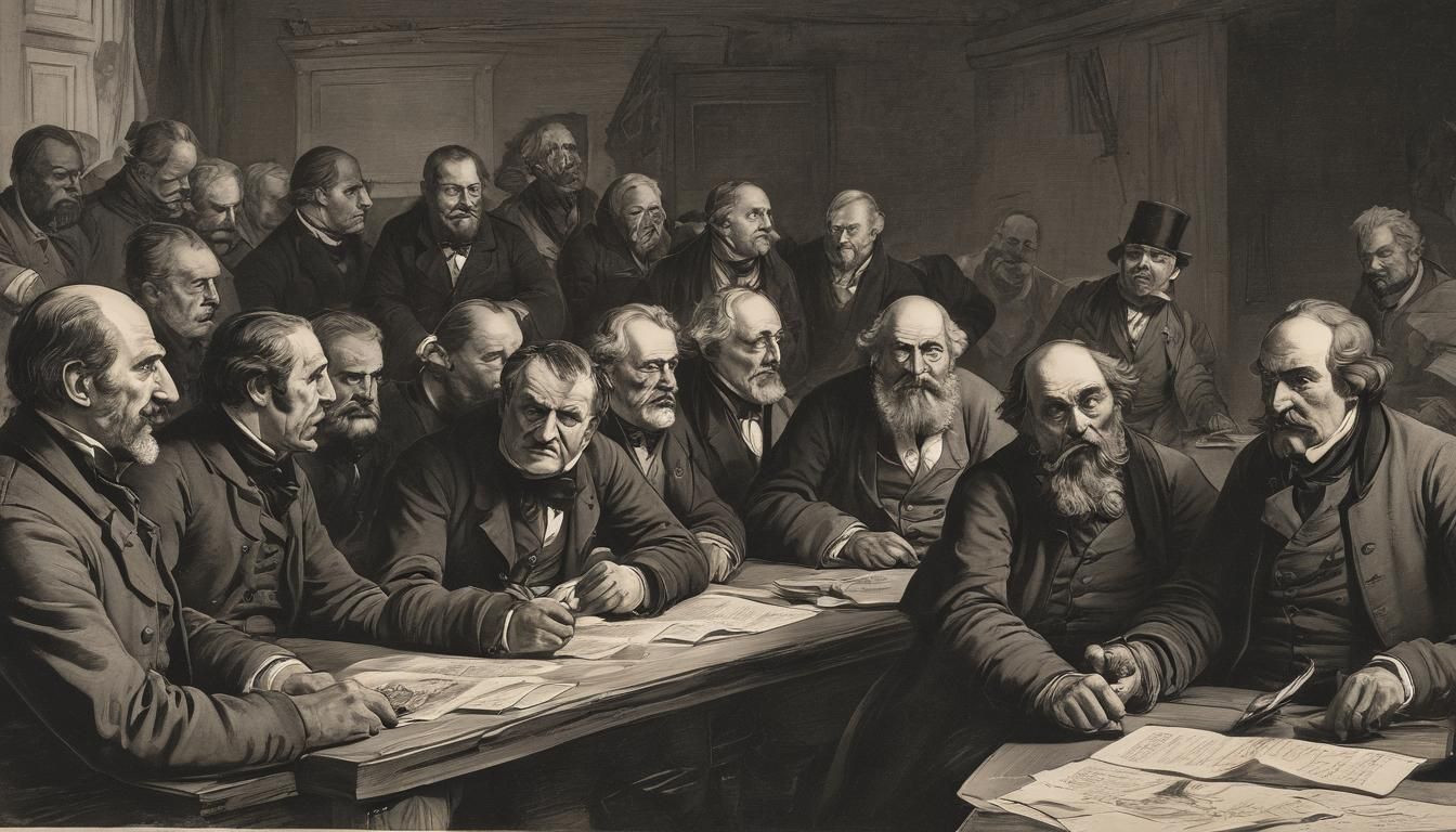 The War Council: A 19th-Century Caricature Lithograph
