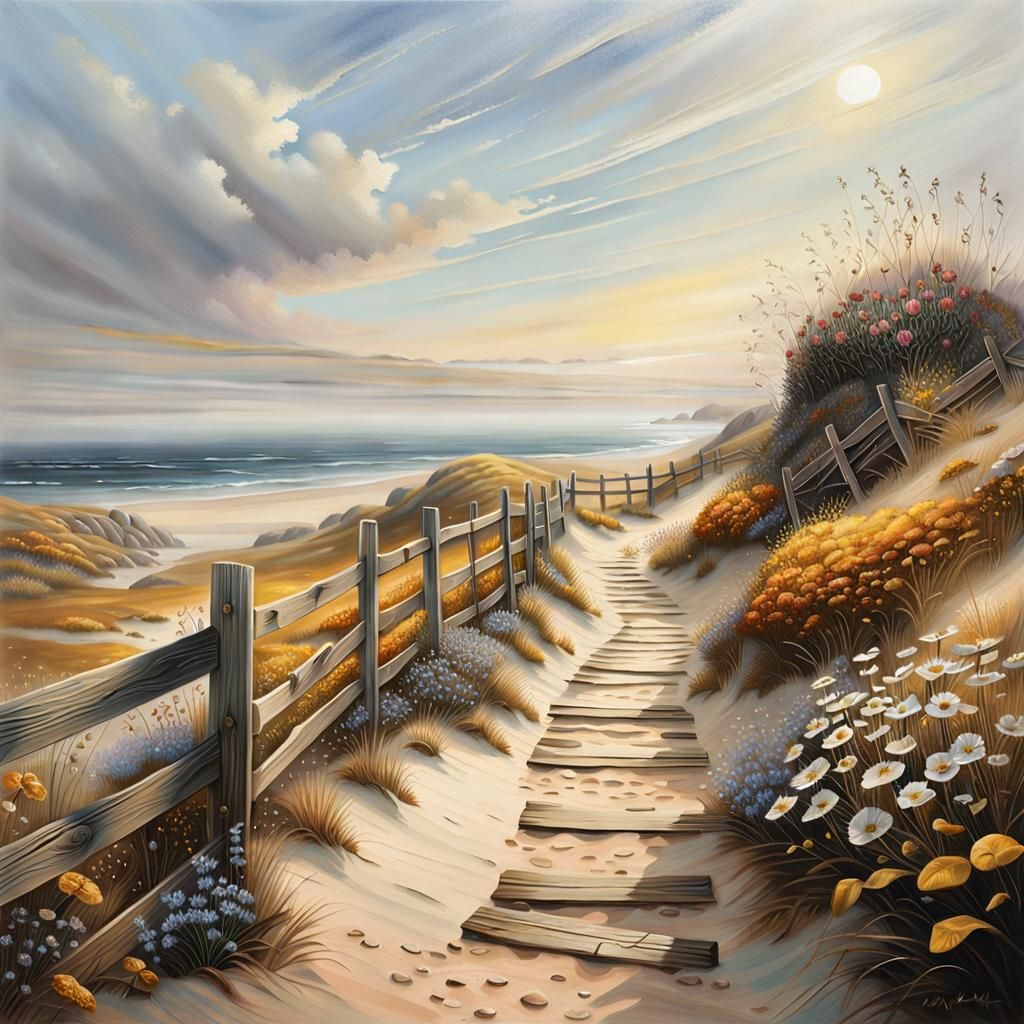 Coastal Autumn Landscape Painting in Watercolor Style