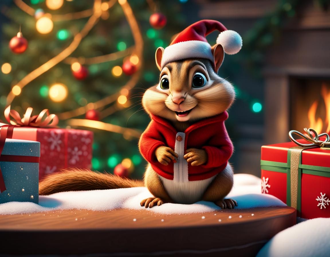 Alvin Seville Celebrates Christmas: Hyperrealistic 8K Image