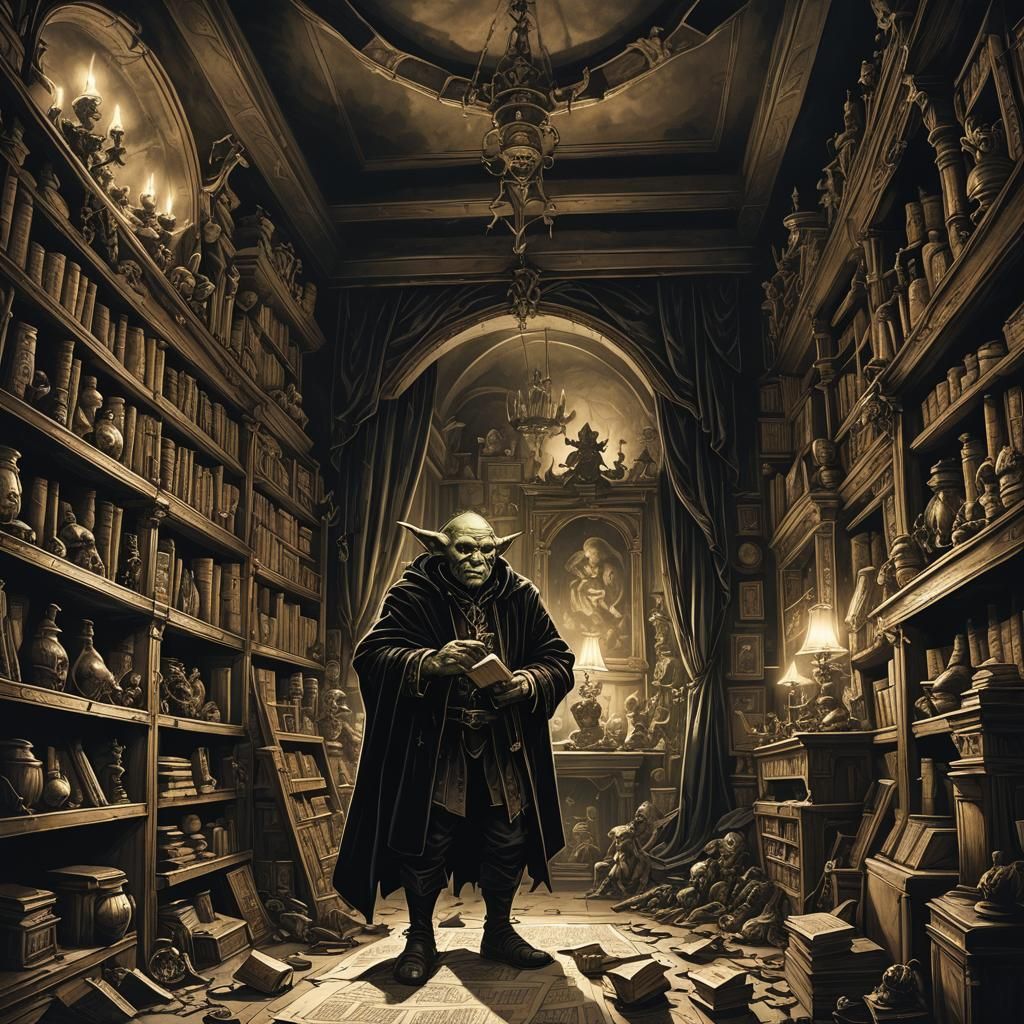 Goblin Art Collector in Dark Baroque Chamber