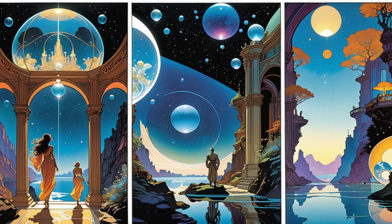 Cosmic Comic Book Art in Art Nouveau Style