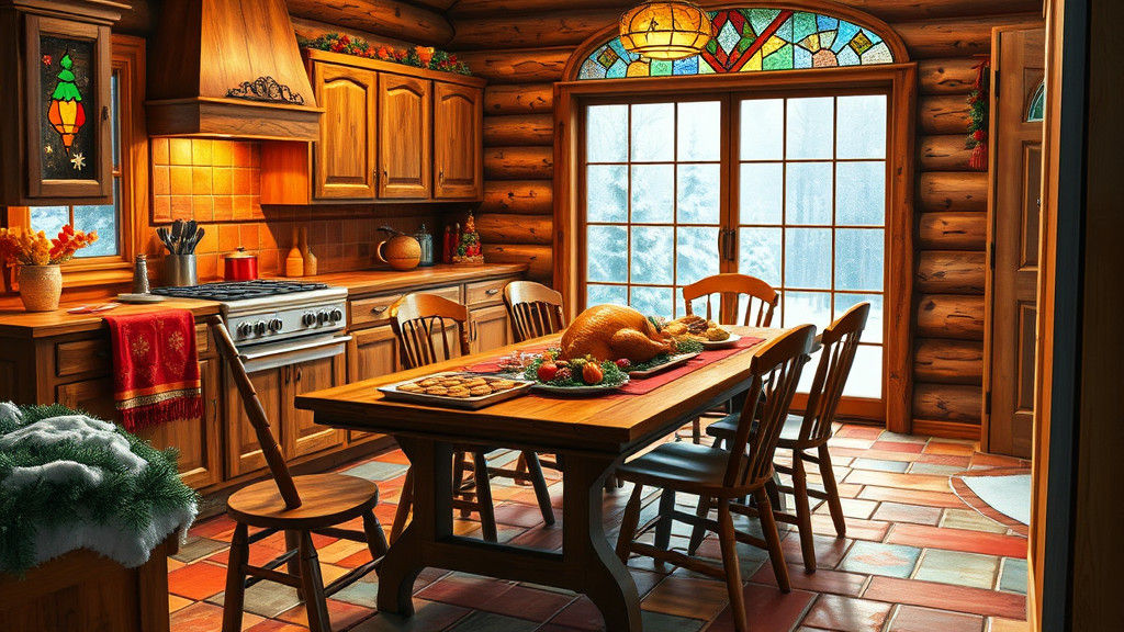 Cozy Rustic Kitchen with Stained Glass Window