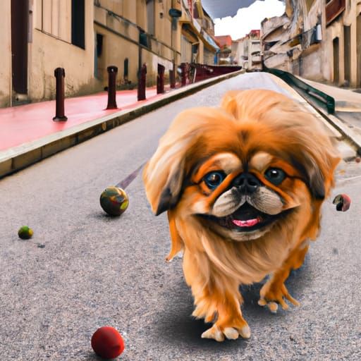 Pekingese Dog Walking in Grenada: Fantasy Concept Art