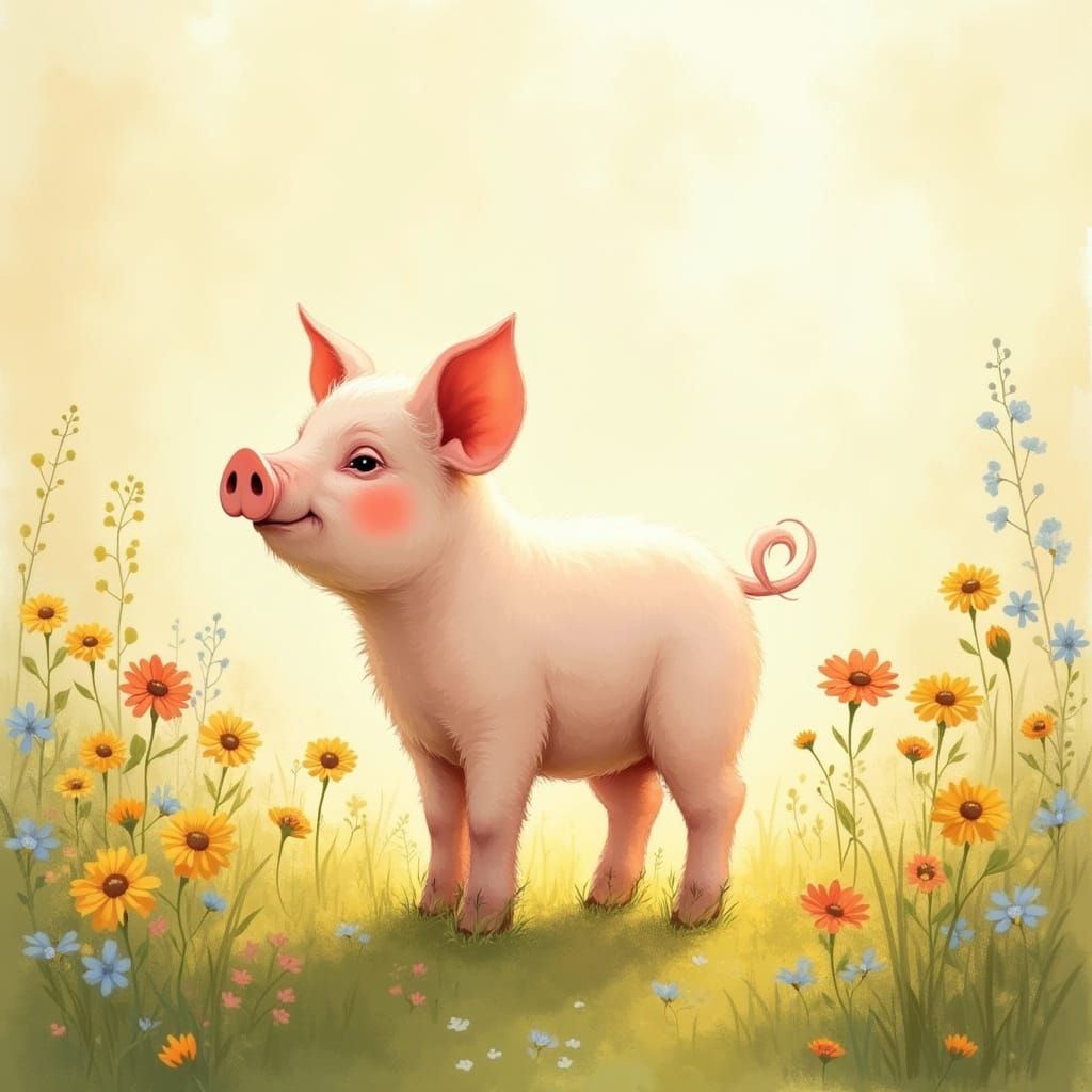 Whimsical Pig in a Sun-Drenched Meadow