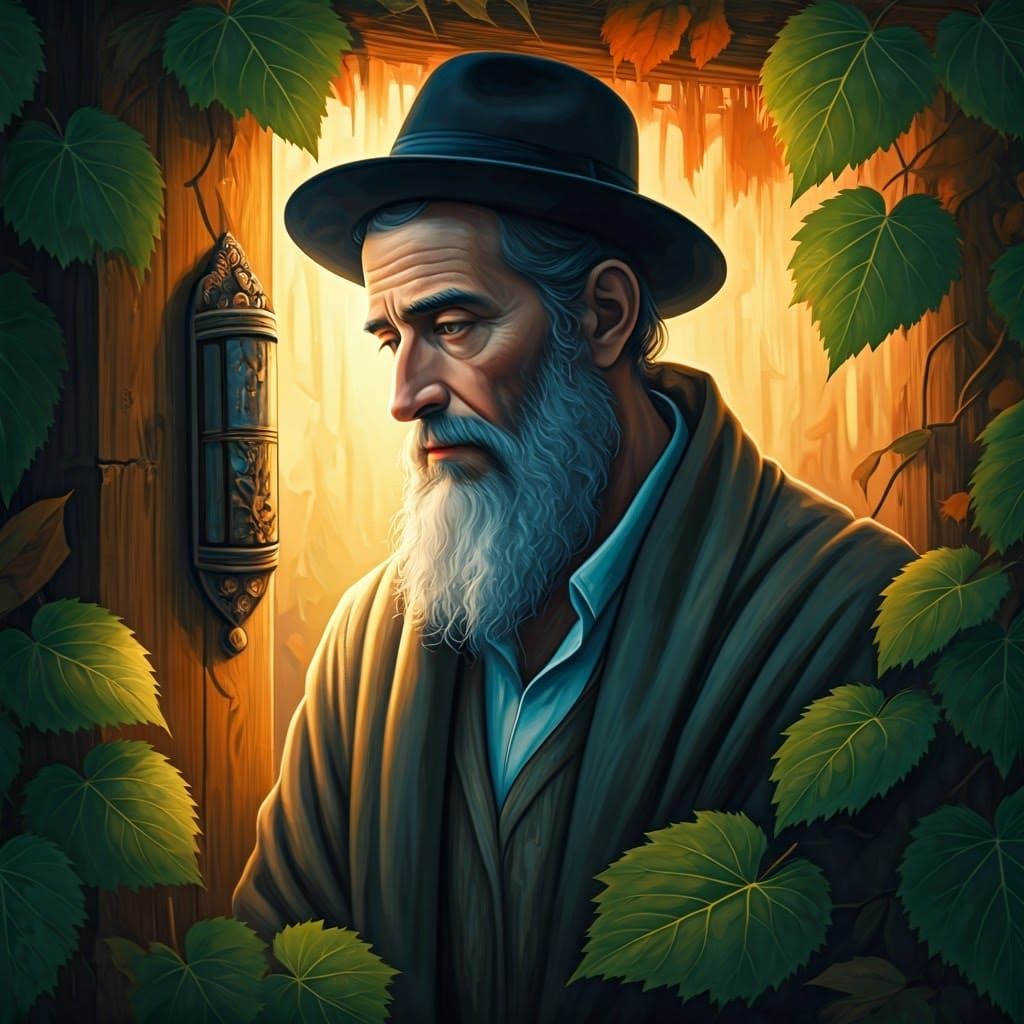 Sukkah Scene in Chagall and Rockwell Style