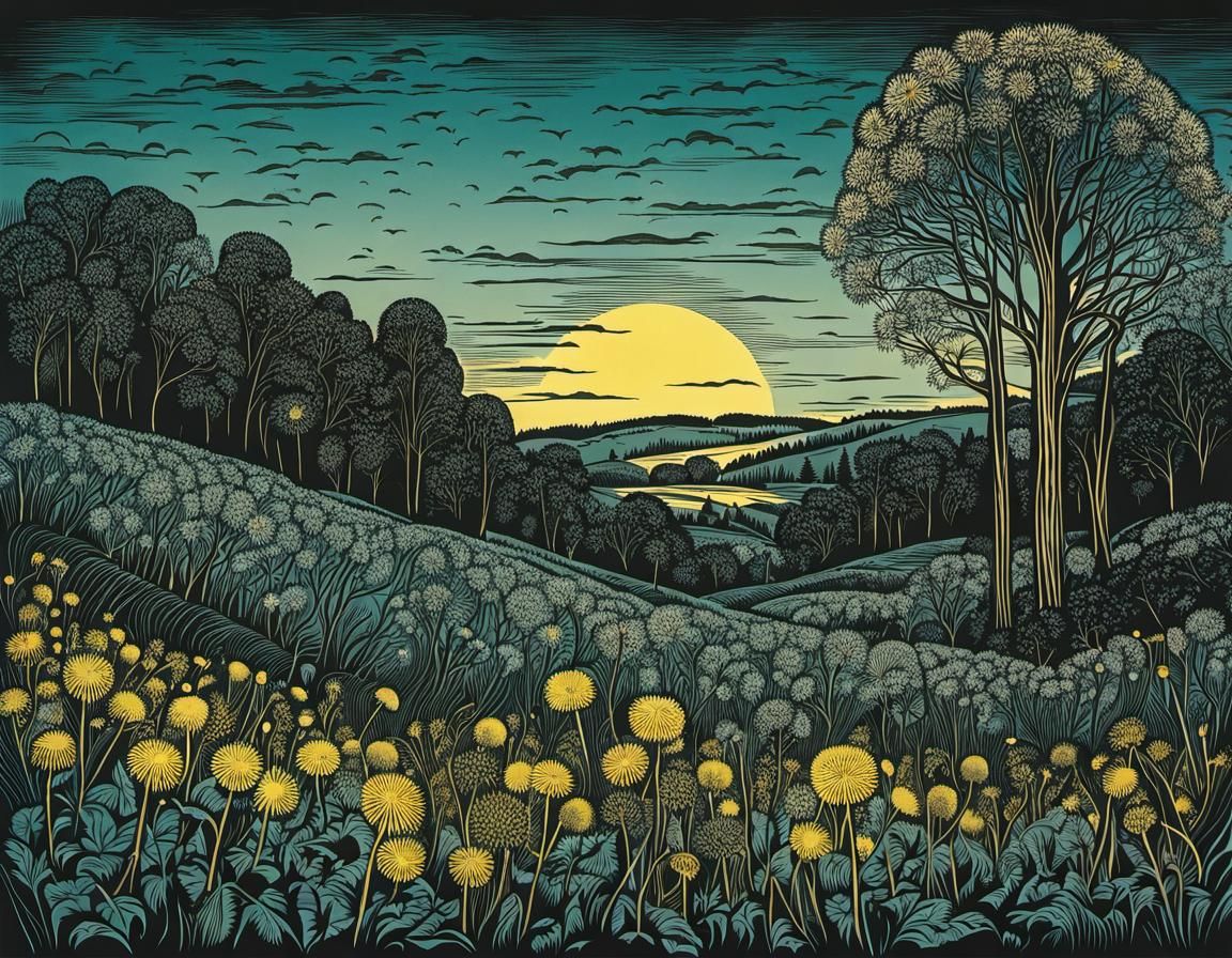 Dandelions in a Lush Woodland Meadow
