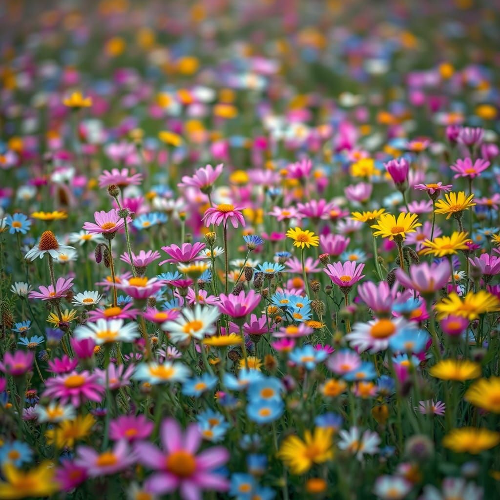 Kaleidoscope Meadow: Hyperrealistic Floral Landscape