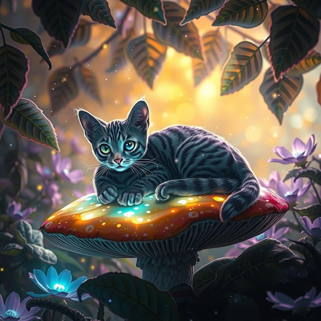 Faery Cat Hybrid Lounging in Enchanted Forest