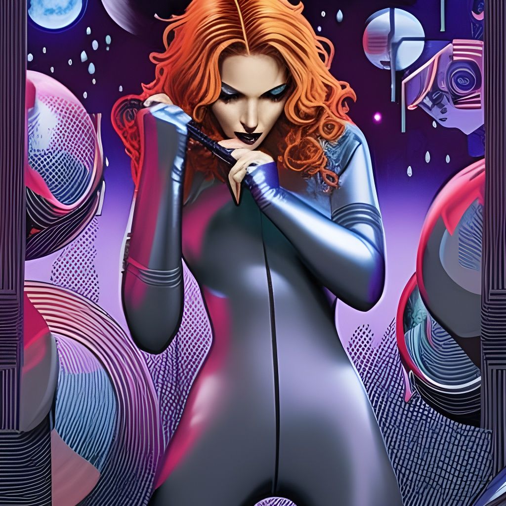 Strawberry Blonde Woman in Disco Outfit, Comic Art
