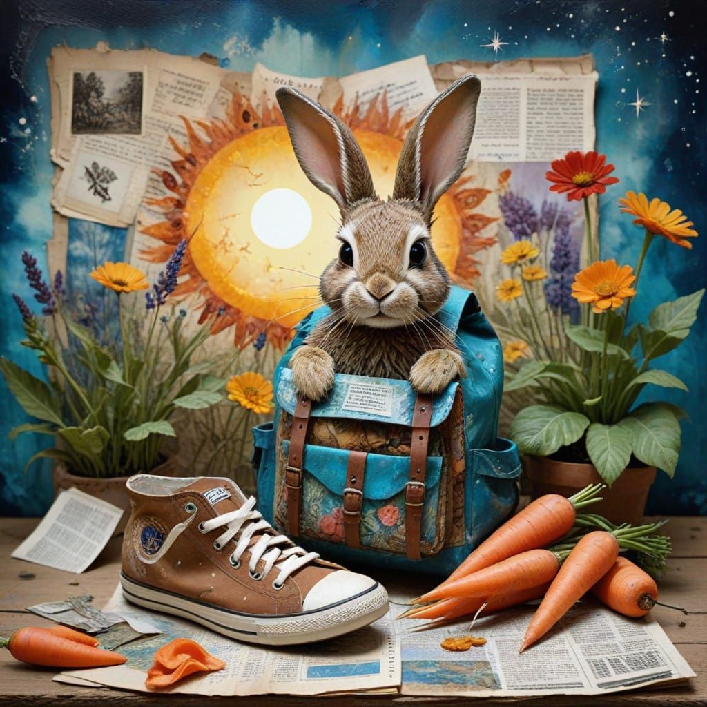 Whimsical Rabbit in a Fantastical Garden Wonderland