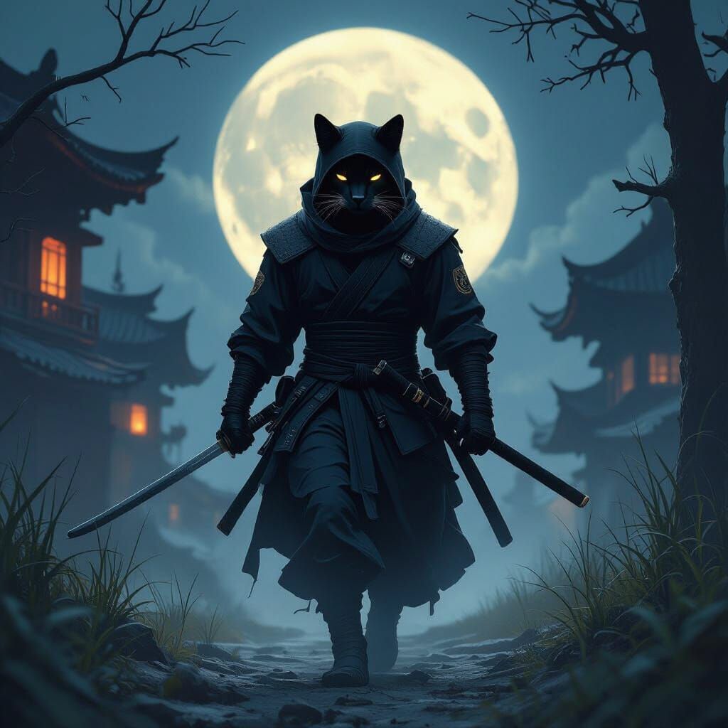 Black Panther Ninja in Cyberpunk Style