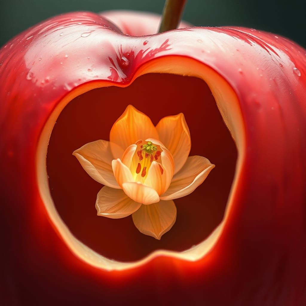 Whimsical Magical Blossom Blooms within a Red Apple in Dream...