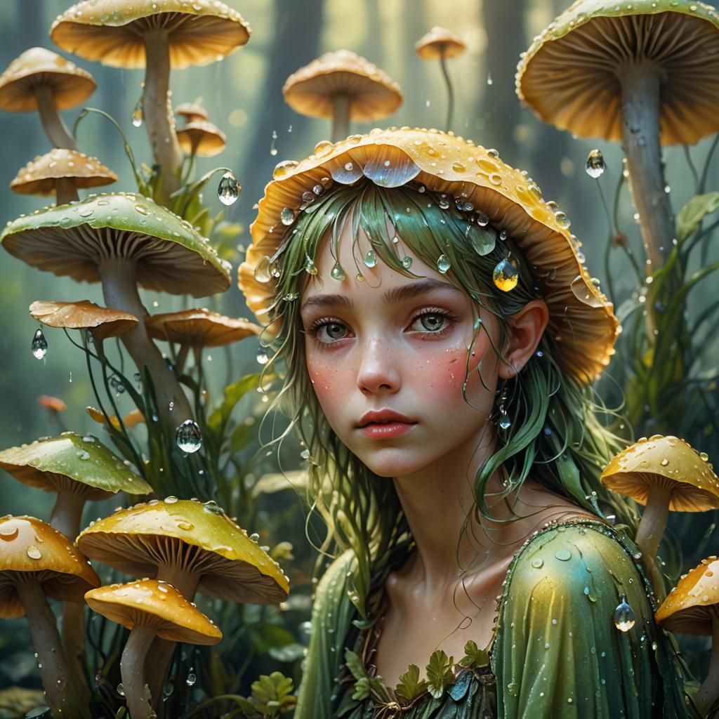 Dewdrop Fairy Portrait in Macro Photography Style