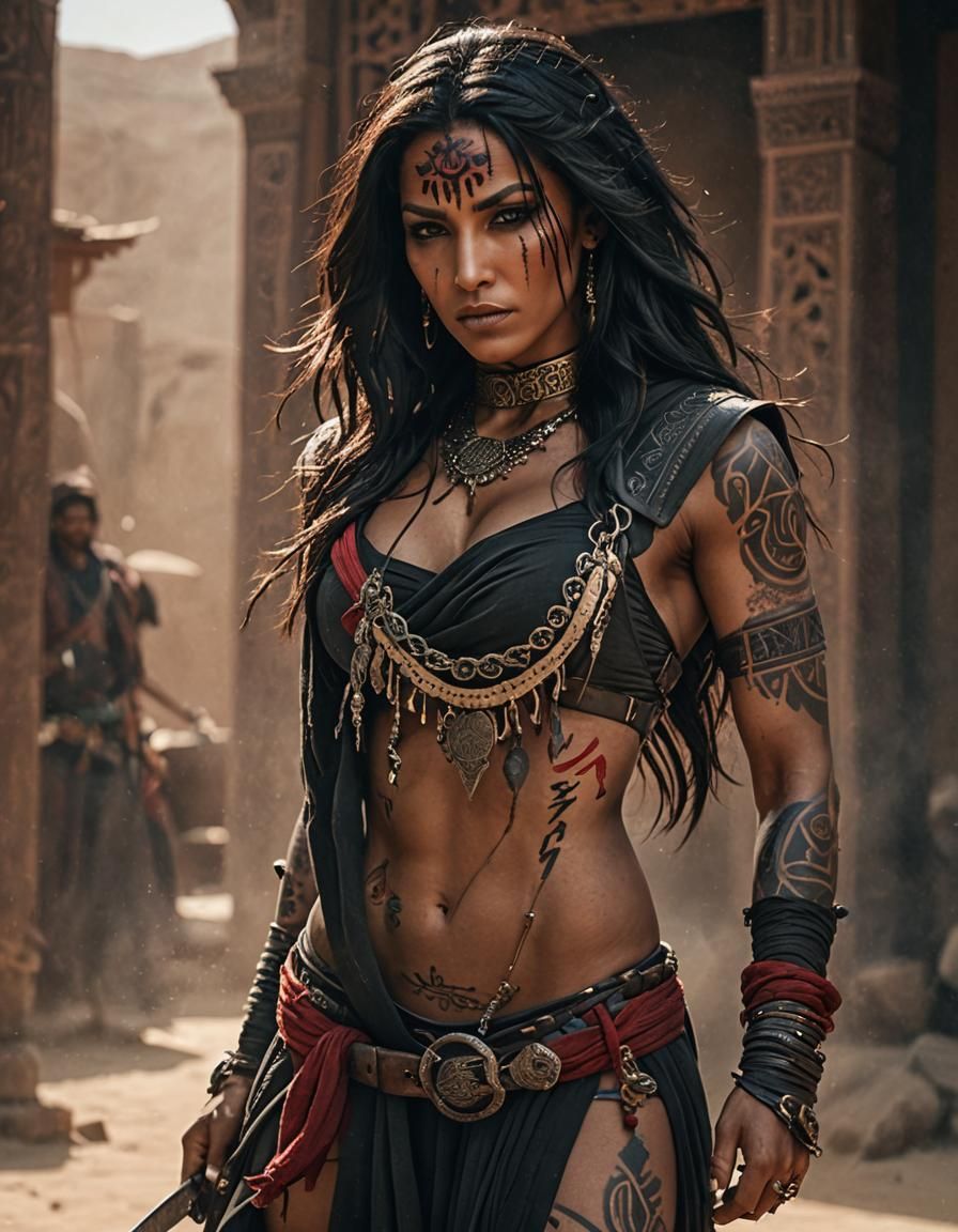 Arabian Assassin with Knife in Cinematic Photo