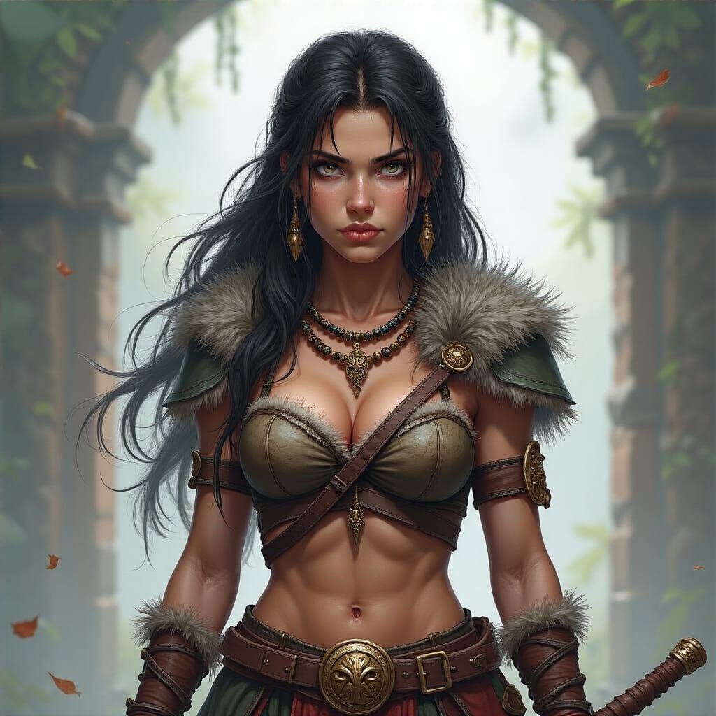 Powerful Barbarian Heroine Ready for Battle