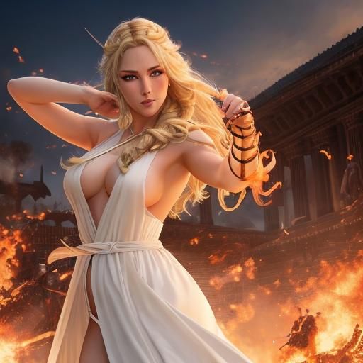 Fantasy Archer Girl on Battlefield in Sinister Light