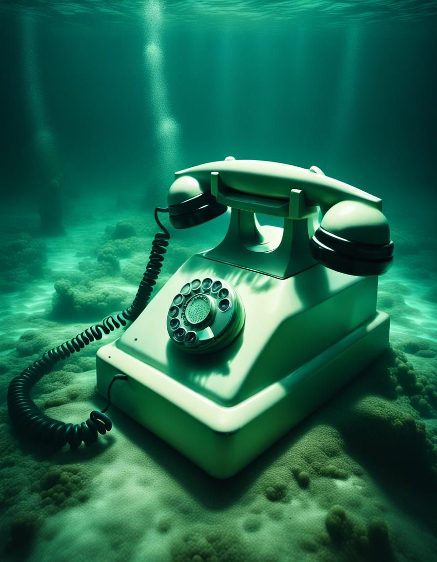Hyperreal Underwater Telephone Dream in Vintage Style
