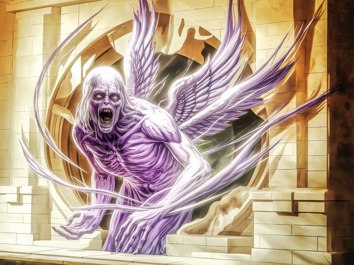 Ethereal Ominous Angel of Death Emerges from Dark Portal