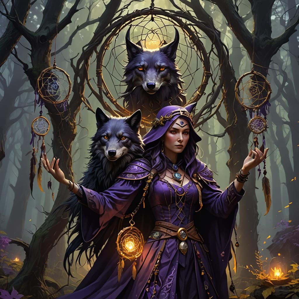 Mystical Witch in Dark Fantasy Forest