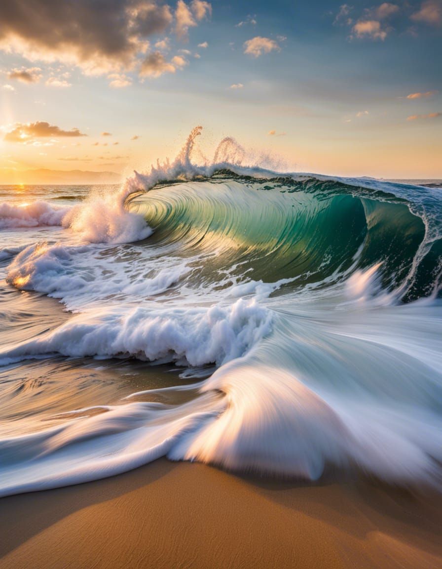 Majestic Waves Crashing on a Sandy Beach