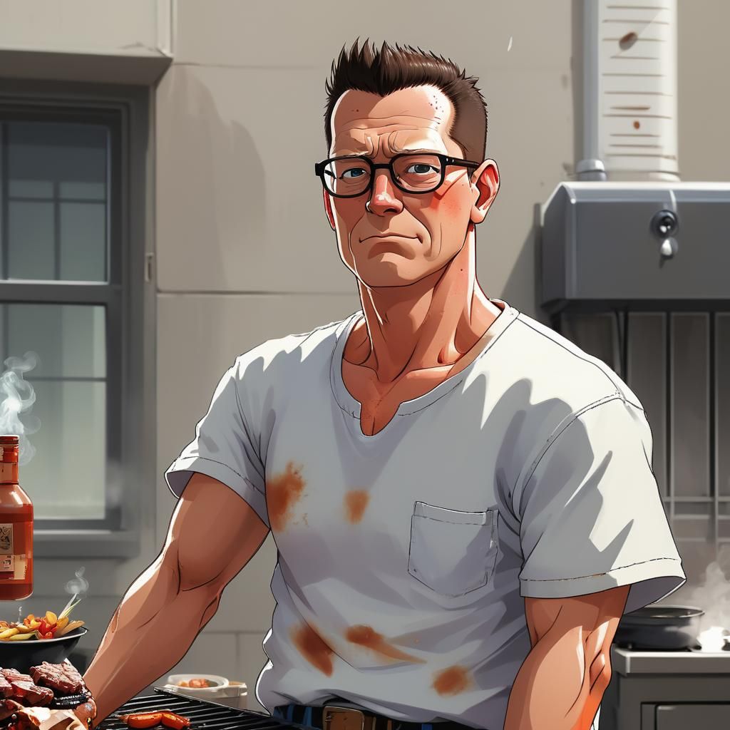 Anime Realism Mugshot with Propane Barbecue