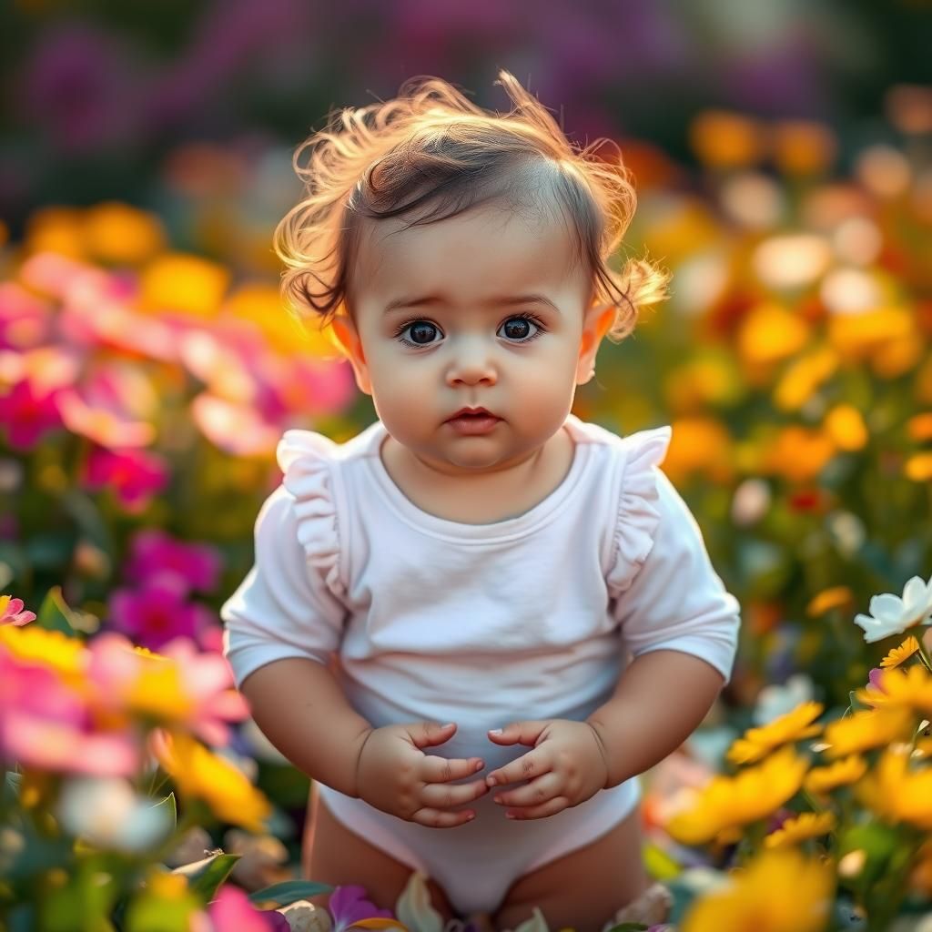 Adorable Baby Girl in a Vibrant Flower Garden