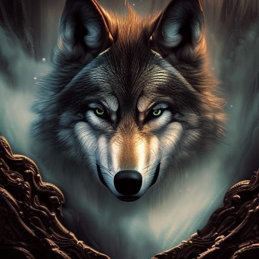 Intricate Wolf Digital Matte Painting in 8K