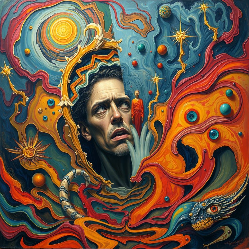 Distorted Dreamscape of Inner Turmoil in Vibrant Expressioni...