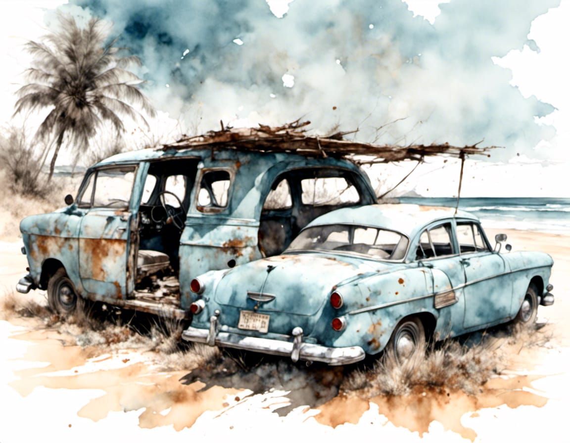 lora:Alcohol Inks; Inkwell; Sketch artist: Rusty car wrecks