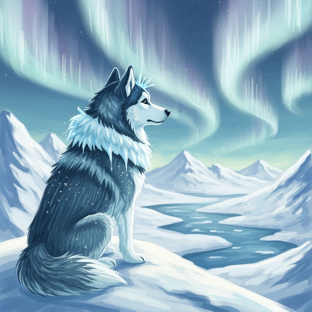 Husky Dog in Winter Landscape Painting