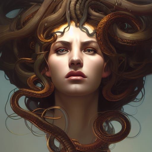 Detailed Medusa Portrait in Art Nouveau Style
