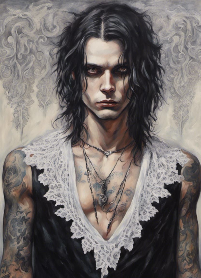 Gothic Man with Tattoos in Acrylic Painting