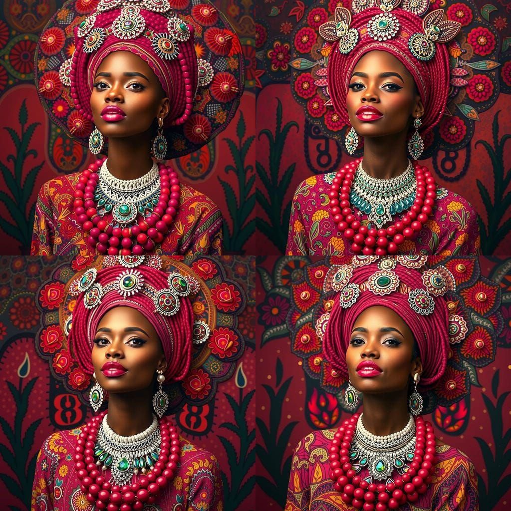 African Queen in Ruby Dashiki, Digital Folk Art