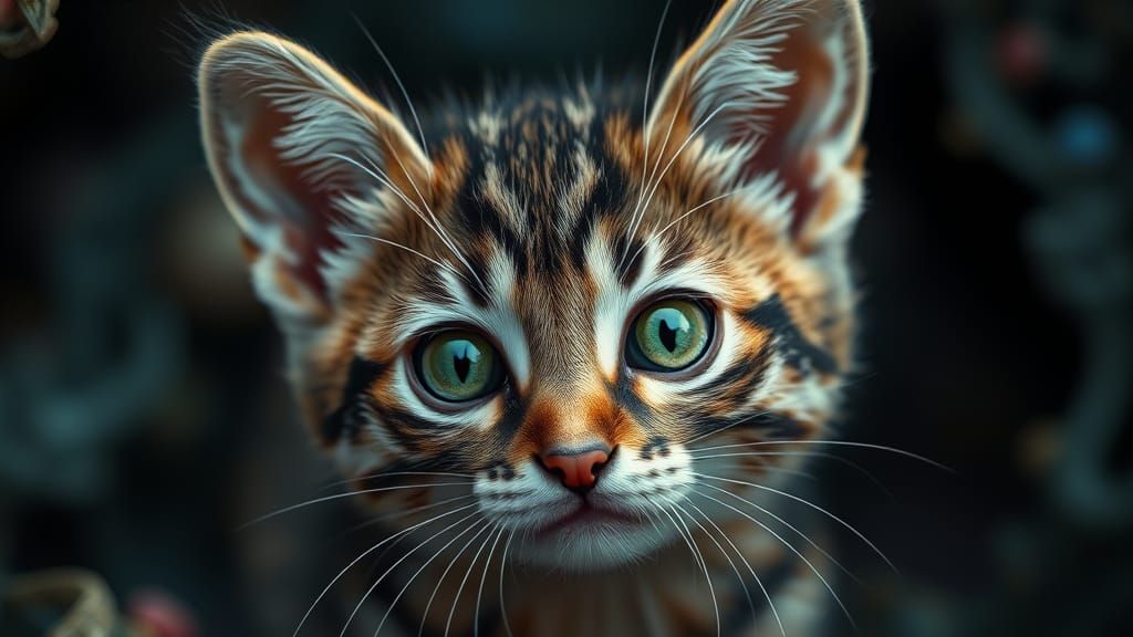 Fuzzy Tabby Kitten With Bright Green Eyes