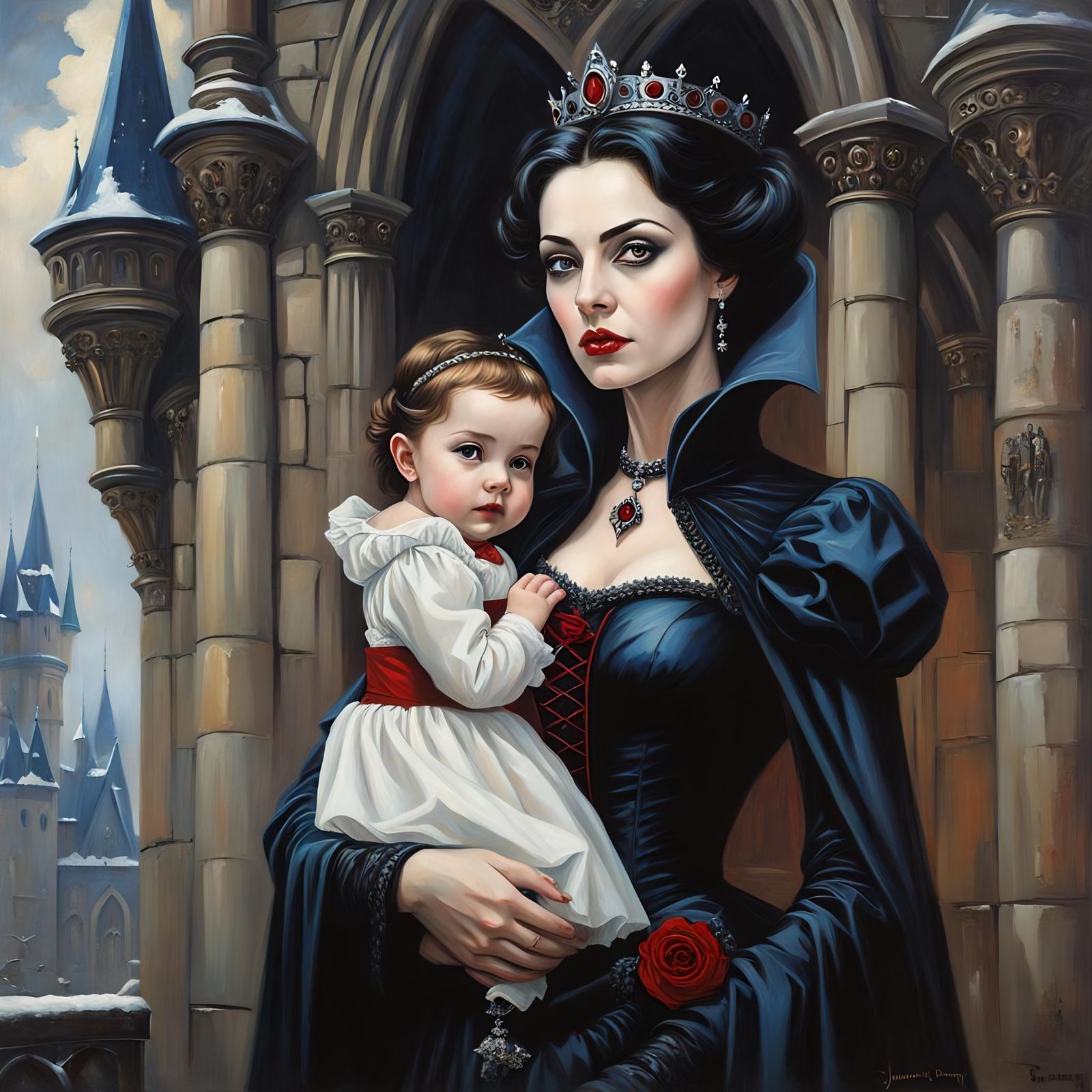 Vampire Queen and Child in Gothic Portrait