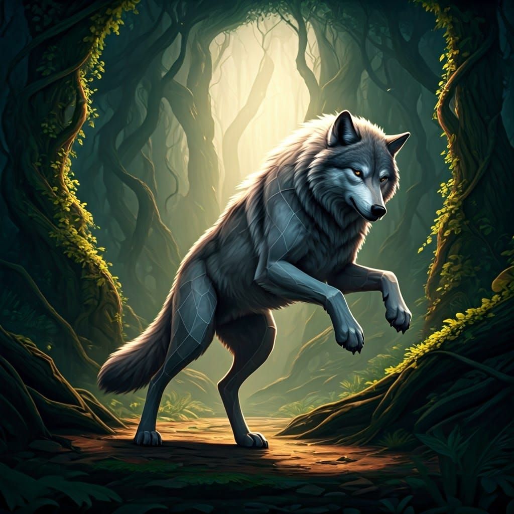 Majestic Gray Wolf Executes the Griddy in Mystical Forest